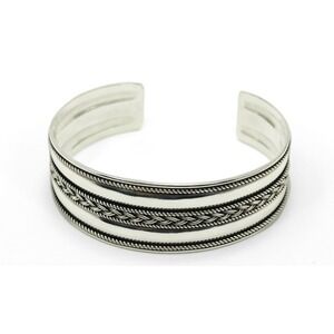 BA Suarti Sterling Silver Cuff Bracelet Bali Braided Rope Wide 21.8g